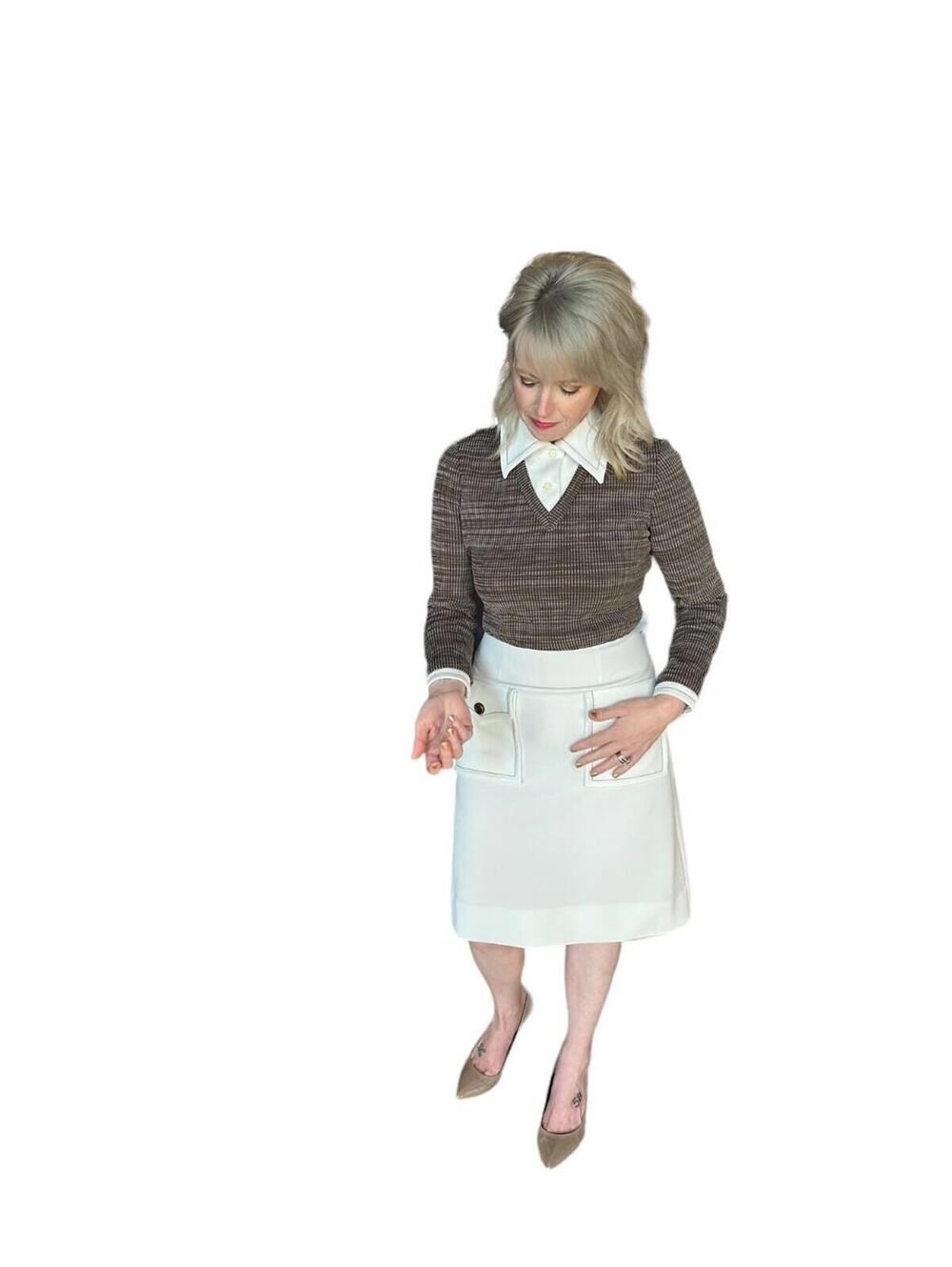 Brown & Cream Butte Knit 100% Textured Dacron Polyester Long Sleeve Dress - Picture 12 of 12